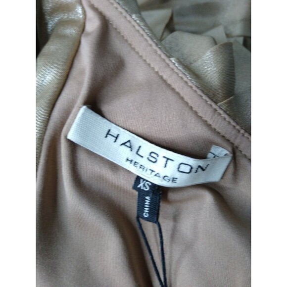 Halston Heritage Halter Dress Womens XS Gold Metallic Fringe Strips Cocktail NWT - Picture 9 of 12